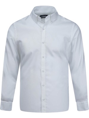 Hatemoğlu Beyaz Comfort Fit Düğmeli Yaka 100% Pamuk Uzun Kollu Oxford Gömlek