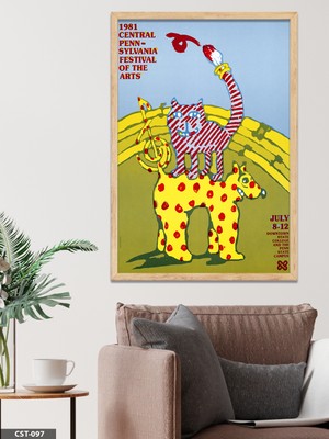 Evine Moda Sarı Fonlu Hayvan Figürlü Illüstrasyon Tek Parça Ahşap Çerçeveli Tablo