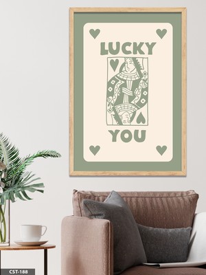 Evine Moda Yeşil "lucky You" Kartı, Tek Parça Ahşap Çerçeveli Tablo