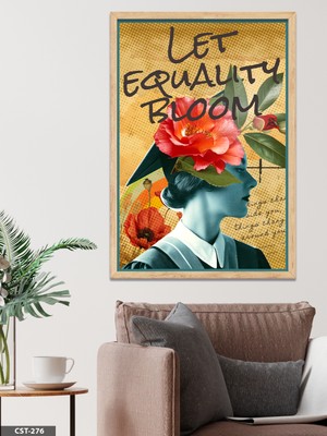 Evine Moda Let Equalıty Bloom Kadın ve Çiçek Tek Parça Ahşap Çerçeveli Tablo