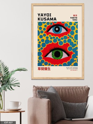 Evine Moda Yayoi Kusama Tokyo 1993 Exhibition Poster Eyes Polka Dots Tek Parça Ahşap Çerçeveli Tablo