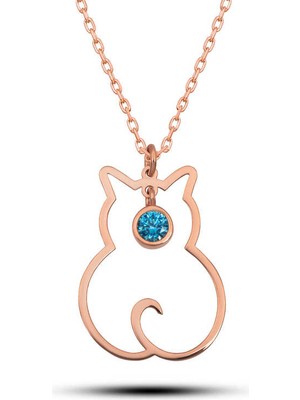 Noip 925 Ayar Gümüş Mart Ayı Doğum Taşı Kedi Kadın Kolye T8351 (925)