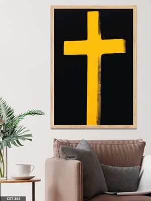 Evine Moda Sarı Haç Tek Parça Ahşap Çerçeveli Tablo