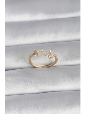 MiraLive Pirinç Gold Renk Zirkon Taşlı Kelebek Model Kadın Yüzük - TJ-BYK3008