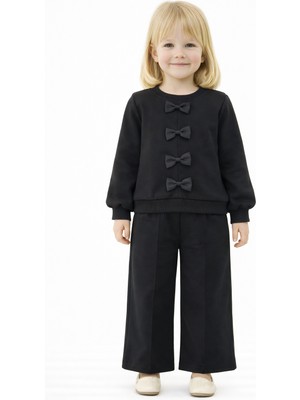 Zepkids Bisiklet Yaka Fiyonk Detaylı Siyah Renk Kız Çocuk Eşofman Takım