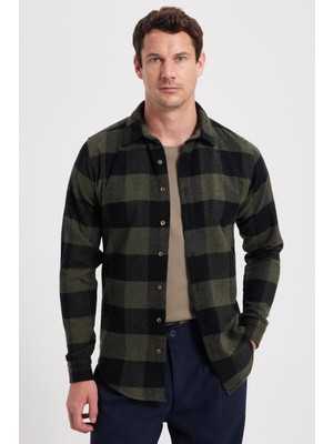 Tudors Erkek Slim Fit Dar Kesim Kareli Kışlık Oduncu Gömlek