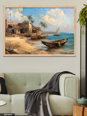 Evine Moda Deniz Kenarı Manzara Tek Parça Ahşap Çerçeveli Tablo