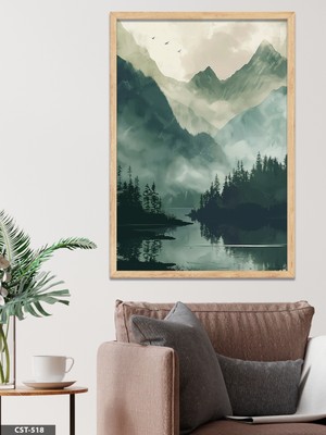 Evine Moda Yansıma Manzara Tek Parça Ahşap Çerçeveli Tablo