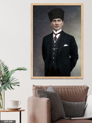 Evine Moda Mustafa Kemal Atatürk Tek Parça Ahşap Çerçeveli Tablo