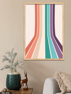 Evine Moda Renkli Çizgiler Tek Parça Ahşap Çerçeveli Tablo