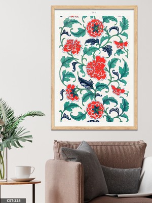 Evine Moda Kırmızı Çiçek Motifi Tek Parça Ahşap Çerçeveli Tablo