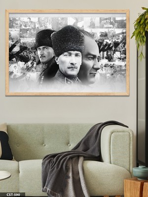 Evine Moda Mustafa Kemal Atatürk Tek Parça Ahşap Çerçeveli Tablo