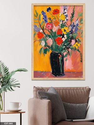 Evine Moda Canlı Renkli Çiçekler Tek Parça Ahşap Çerçeveli Tablo