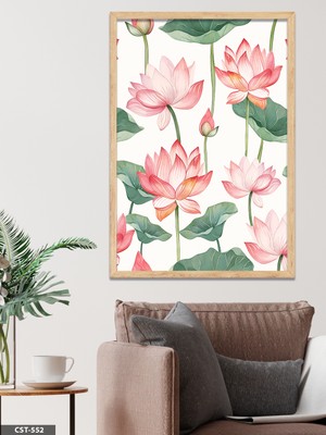 Evine Moda Pembe Nilüfer Tek Parça Ahşap Çerçeveli Tablo