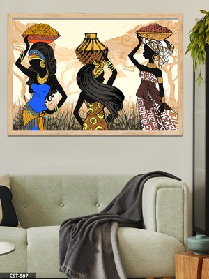 Evine Moda Afrikalı Kadınlar Tek Parça Ahşap Çerçeveli Tablo