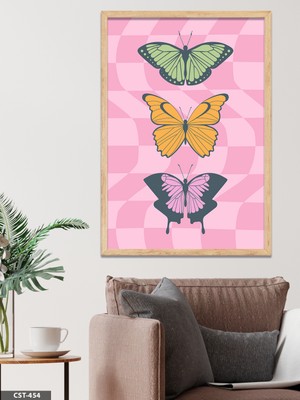 Evine Moda Kelebekler Tek Parça Ahşap Çerçeveli Tablo