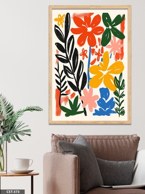 Evine Moda Çizilmiş Çiçekler Tek Parça Ahşap Çerçeveli Tablo