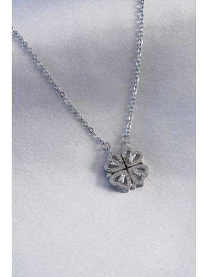 MiraLive 316L Çelik Gümüş Renk Açılır Yonca Model Kadın Kolye - TJ-BKO7291