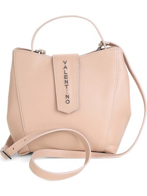 Valentino Kadın Üstten Saplı ve Askılı Deri Omuz Çantası - Pudra