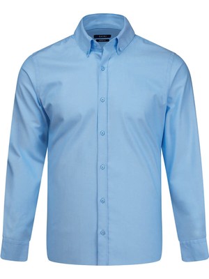 Hatemoğlu Açık Mavi Comfort Fit Düğmeli Yaka 100% Pamuk Uzun Kollu Oxford Gömlek