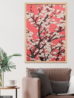 Evine Moda Dalda Beyaz Çiçek Tek Parça Ahşap Çerçeveli Tablo