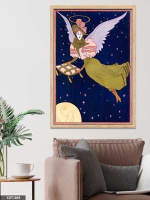 Evine Moda Yıldızlar Arasında Melek Tek Parça Ahşap Çerçeveli Tablo