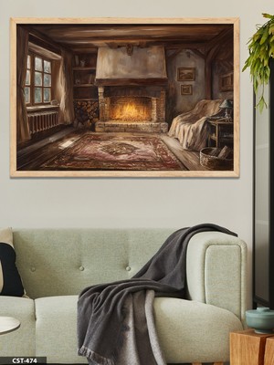 Evine Moda Şömine Sıcaklığı Tek Parça Ahşap Çerçeveli Tablo