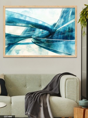 Evine Moda Mavi Geçit Tek Parça Ahşap Çerçeveli Tablo