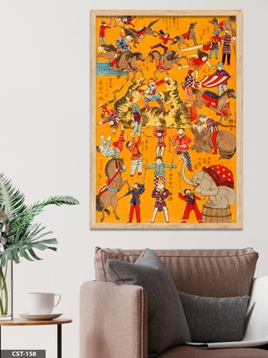 Evine Moda Turuncu Kalabalık Deseni Tek Parça Ahşap Çerçeveli Tablo