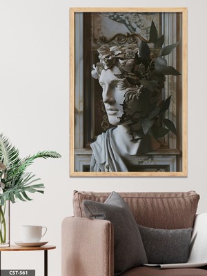 Evine Moda Çiçekli Heykel Tek Parça Ahşap Çerçeveli Tablo