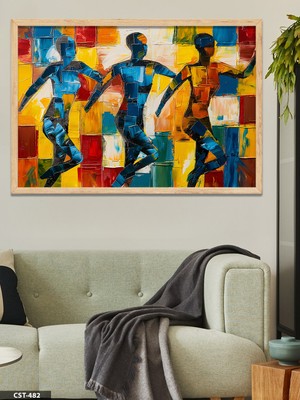 Evine Moda Renkli Adımlar Tek Parça Ahşap Çerçeveli Tablo