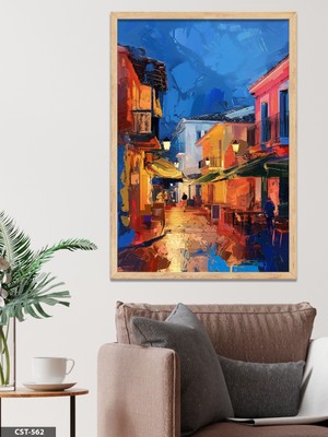 Evine Moda Yağlı Boya Renkli Sokak Tek Parça Ahşap Çerçeveli Tablo