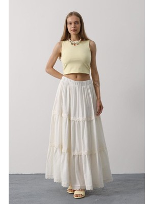 Dantel Detaylı Etek - Beyaz