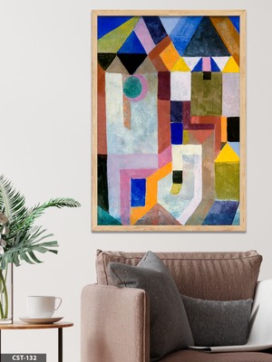 Evine Moda Renkli Geometrik Soyut Desen Tek Parça Ahşap Çerçeveli Tablo