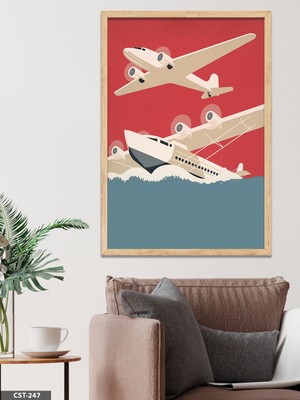 Evine Moda Uçak Tek Parça Ahşap Çerçeveli Tablo