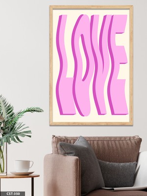 Evine Moda Pembe Love Tek Parça Ahşap Çerçeveli Tablo