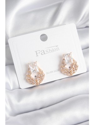 MiraLive Pirinç Gold Renk Zirkon Taşlı Kadın Küpe - TJ-BKP8393