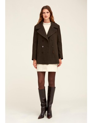 Hatemoğlu Saykı Woman Kahverengi Dinamik Fit Kruvaze Kaşe Mont