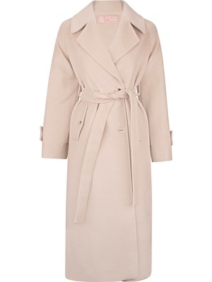 Hatemoğlu Bej Dinamik Fit Ceket Yaka Kaşe Yünlü Manto