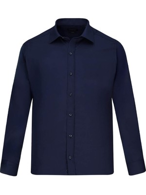 Hatemoğlu Lacivert Slim Fit Slim Yaka Pamuklu Uzun Kollu Gömlek