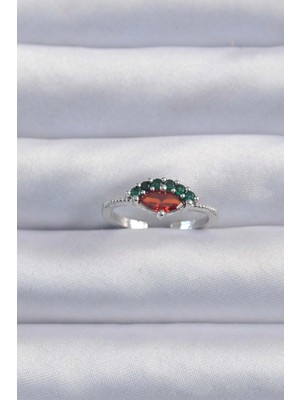 MiraLive Pirinç Gümüş Renk Renkli Zirkon Taşlı Ayarlanabilir Yüzük - TJ-BYK3294