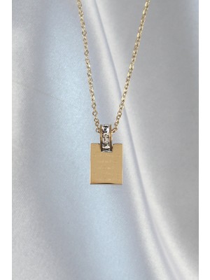 MiraLive 316L Çelik Zincir Gold Renk Zirkon Taşlı Aşk Mektubu Kolye - TJ-BKO8907