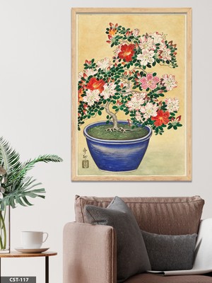 Evine Moda Saksıdaki Çiçek Illüstrasyon Tek Parça Ahşap Çerçeveli Tablo