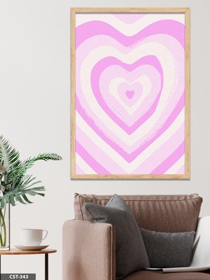 Evine Moda Pembe Iç Içe Kalpler Tek Parça Ahşap Çerçeveli Tablo