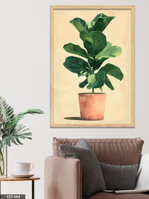 Evine Moda Saksıda Bitki Tek Parça Ahşap Çerçeveli Tablo