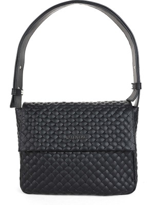 Valentino Kadın Örgü Dokulu Deri Omuz Çantası - Siyah