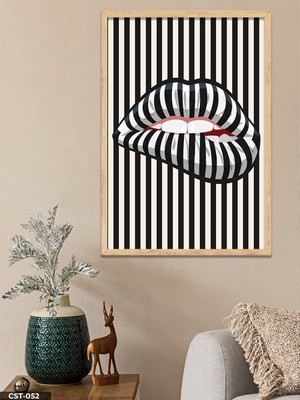 Evine Moda Çizgili Dudak Tek Parça Ahşap Çerçeveli Tablo