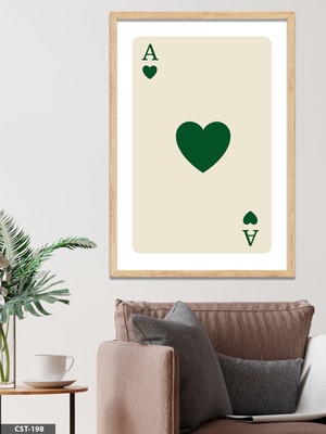 Evine Moda Yeşil Kalp Ası Tek Parça Ahşap Çerçeveli Tablo