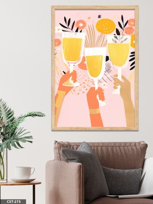 Evine Moda Kadehler Kokteyl Tek Parça Ahşap Çerçeveli Tablo