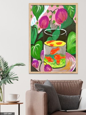Evine Moda Matisse Altın Balık Tek Parça Ahşap Çerçeveli Tablo